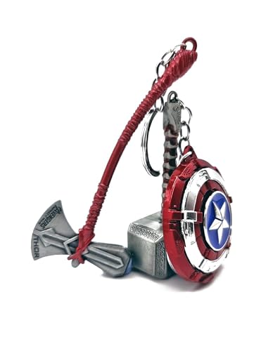 VSVERUS LITTLE COLLECTIONS VSVERRUS The Worthy Triple Power Tho-rs Hammer Mjol-nir, Cap-tain America Shield & Storm breaker Axe for Men/Women Antirust Metal KeyChain/Ring for Car Bike Combo Set Three