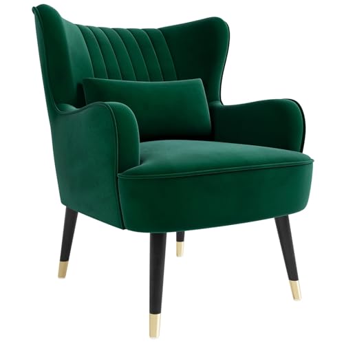 Vesgantti Samt Sessel, Moderne Relaxsessel mit Holzbein, Loungesessel mit Armlehnen, Ohrensessel für Wohnzimmer Schlafzimmer