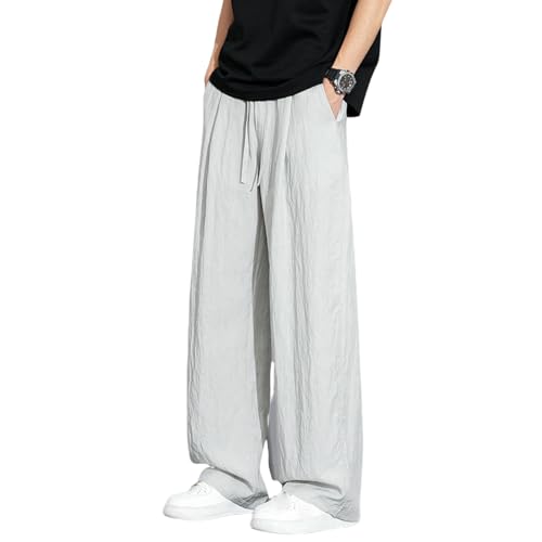 Men's Summer Loose Straight Lightweight Breathable Drape Versatile Wide Leg Casual Pants