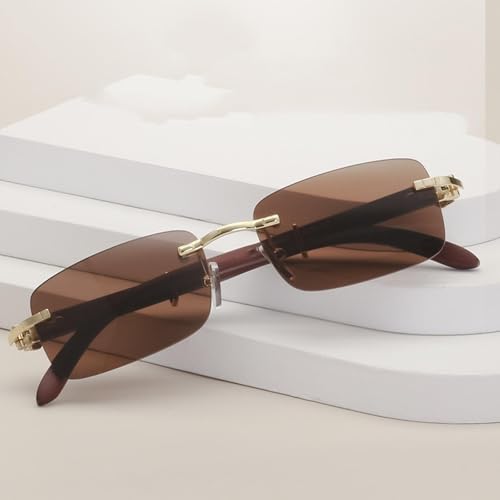Wooden Rimless Sunglasses Men Luxury Classic Rectangle Frameless Wood Glasses for Male Uv4002