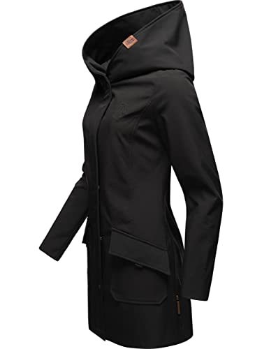 MARIKOO Damen Übergangsjacke Softshellmantel atmungsaktiv mit Kapuze Mayleen Black Gr. L