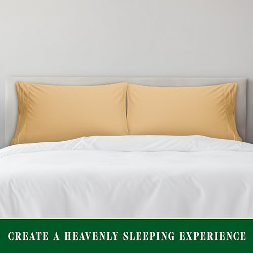 Image of Elegant Comfort Luxury Ultra-Soft 2-Piece Pillowcase Set 1500 Thread Count Egyptian Quality Microfiber Double Brushed-100% Hypoallergenic-Wrinkle Resistant, California King, Camel-Gold