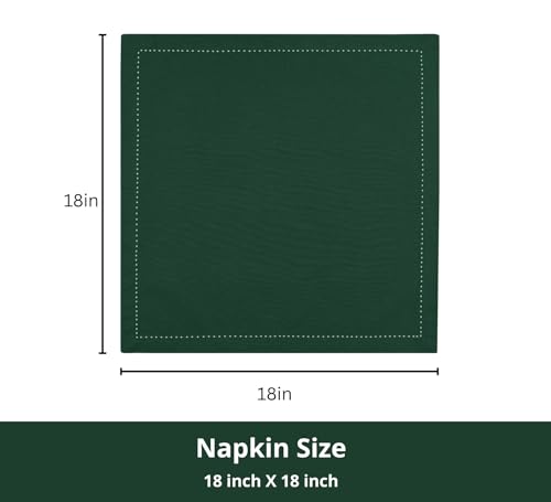 PurpleEssences Set of 6 Hemstitch Cloth Dinner Napkins 100% Cotton - Soft Durable Washable - Ideal for Wedding Christmas Holiday Winter - Perfect Everyday Use Table Linen 18x18 - Forest Green