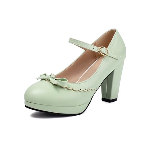 KISSASA Womens Mary Jane Platform Heels Round Toe Block High Heel Platform Ankle Strap Pumps