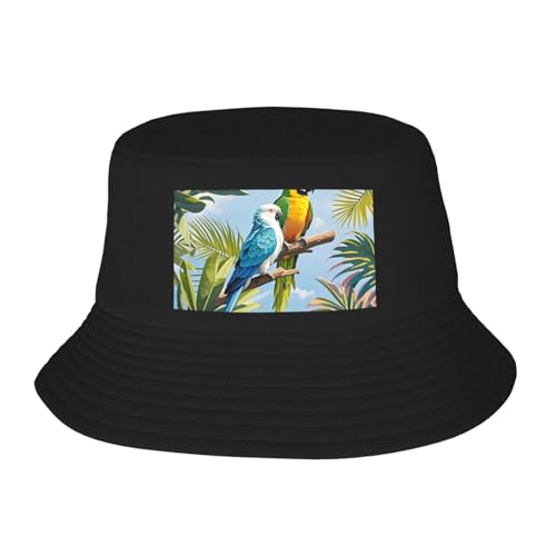 Bucket Hat for Women Men Cotton Sun Hats Tropical Plants and Parrots Hat Beach Fisherman Hat Summer for Protection