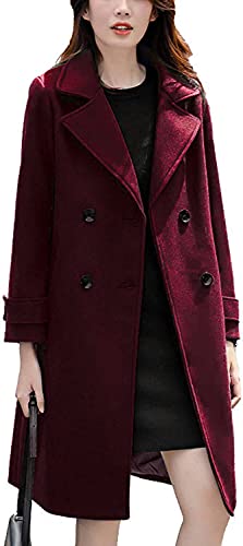 chouyatou Women's Essential Elegant Wear Double Breasted Mid Long Wool Pea Coat