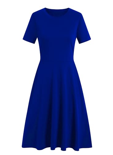 Image of Women's 2026 Fit and Flare Dress Summer Casual Elegant Vintage Floral Printed Work Party A-line Dress with Pockets 162