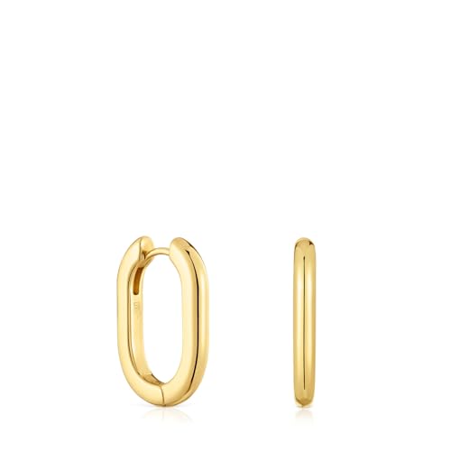 TOUS Pendientes Aro Largos para Mujer con Baño de Oro 18 Kt sobre Plata de Primera Ley, 22 mm, Colección Basics