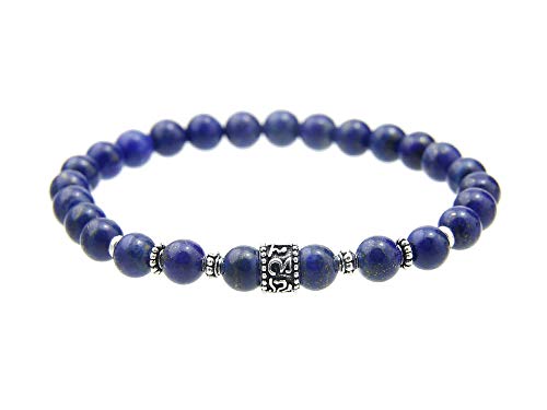 agathe création PA022014 Bracelet tibétain Porte Bonheur - Perle Centrale Argent 925 - Lapis Lazuli Naturelle 6mm - sur Mesure - Fait Main