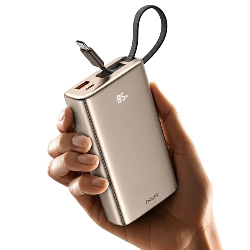 Image of Noise India's 1st Power Bank 20000mAh 45W Ultra Fast Charging: Built-in Type-C Cable, Digital Battery%, Advanced Safety, Metallic Finish, Triple Output, BIS Certified (Titanium)