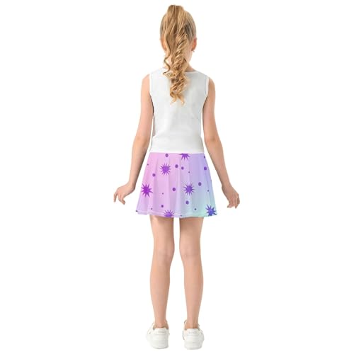 Cute Comfy Girls Skorts Athletic Shorts Tennis Skirts Kids Butterfly Skirt Purple Stars Soft Pastel Gradient 4t4