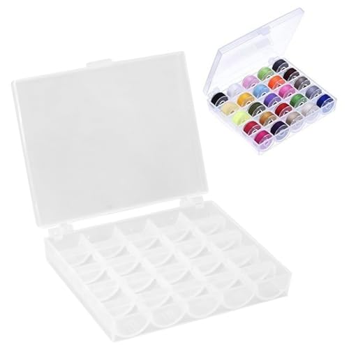 AONAYO Bobinas de máquina de coser, accesorios para máquinas de coser, caja de bobinas, almacenamiento de hilo de coser, almacenamiento de rollos de hilo, 25 compartimentos para guardar bobinas y