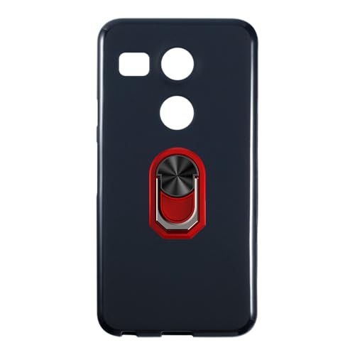 UOGNADGD Flexible Case + Ring Holder Compatible with LG Nexus 5X Phone Shockproof Cover & Magnetic Mecha Style Finger Grip Kickstand (Black+RedRing)