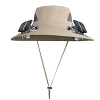 shupti Outdoor Wide Brim Sun Hat with Solar Fan Cooling Solar Fan Hat for Fishing Hiking Camping for Women and Men (Khaki)