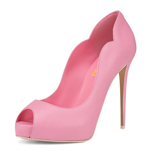 FSJ Women Classic Peep Toe Platform Pumps Sexy Stiletto High Heels Slip On Patent Leather Basic Pumps Wedding Party Dress Shoes Size 4-16 US