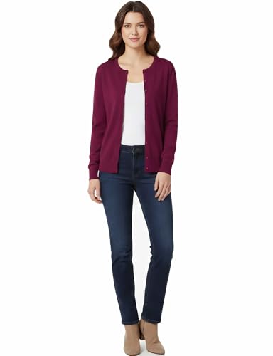 Image of Allsense Women's Long-Sleeve Crewneck Cardigan | Classic Button Down Sweater, Soft Fine Knit, Lightweight