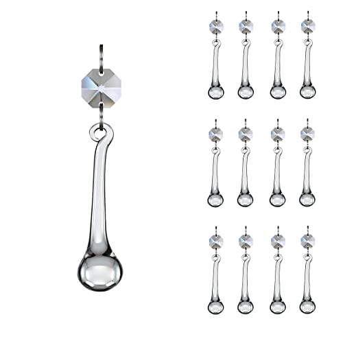 Lot de 12 prismes de lustre en cristal en forme de goutte de pluie, perles de cristal à suspendre pour lustres, décoration de la maison