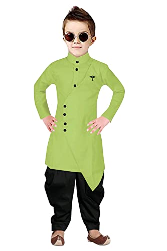 Image of Boys' Cotton Printed Krishna Style Kurta and Dhoti Pant Set