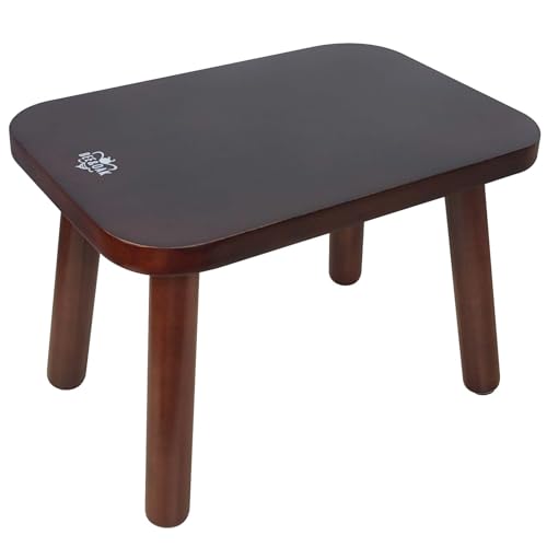 BEE&OAK 13.4 Inch Heavy Duty Wooden Step Stools for Adults - Non Slip, 300 LBS Capacity, Easy Assembly - Ideal Step Stool for High Beds, Kitchen, Bathroom, Office, Garden (Dark-Walnut)