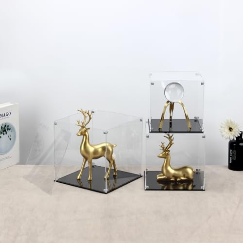 Image of 8x8x8Inch Clear Acrylic Display Case for Collectibles Assemble | Cube Box Dustproof Protection Showcase with Black Base, Alternative Glass Case for Display Figures Toys Home Storage Box