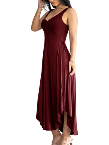 Image of Langwyqu Womens 2026 Summer Sleeveless Tank Dress Empire Waist Asymmetrical Flowy Casual Maxi Dresses