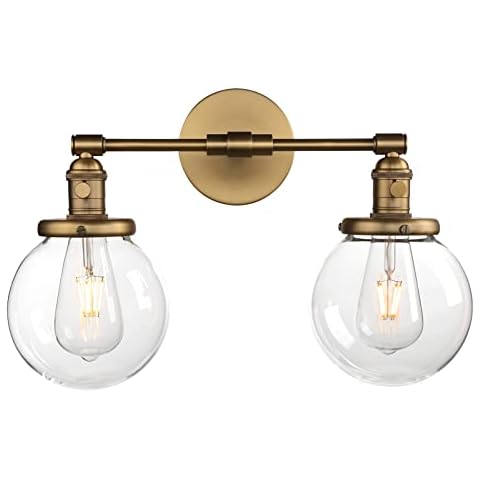 Phansthy Double Sconce Vintage Industrial 2-Light Wall Light with 5.9 Inches Clear Glass Canopy(Antique) Cover