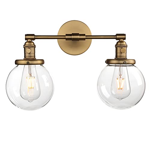 Phansthy Double Sconce Vintage Industrial 2-Light Wall Light With 5.9 Inches Clear Glass Canopy(Antique) #TOP17