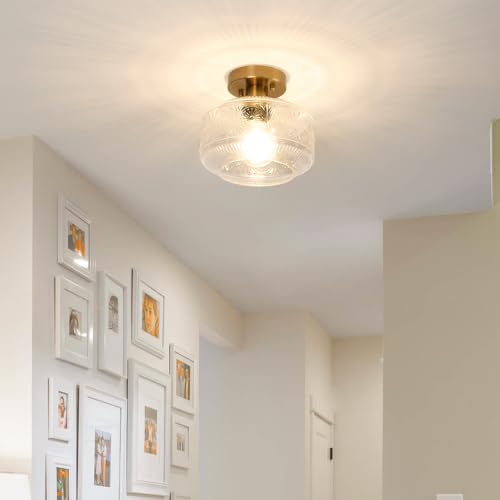 Dsmjfu Dsmjfu DX23013C1N Dsmjfu Semi Flush Mount Ceiling Light, Vintage Small Ceiling Light Fixture, Thickened Glass Hallway Light Fixture, Brass Kitchen Ceiling Mount Light thumb #1