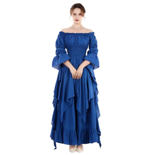 NSPSTT Women's Victorian Renaissance Costume Gothic Witch Medieval Wedding Dress, Klein Blue, XX-Large/3X-Large