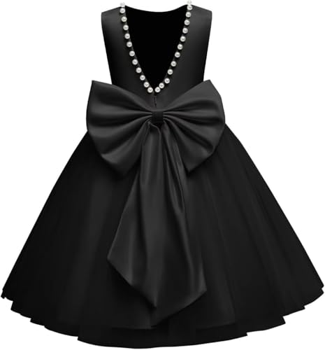 Girls Flower Dress First Communion Bow Elegant Short Satin Puffy Princess Dresses for Weddingg Birthday Short Sleeveless