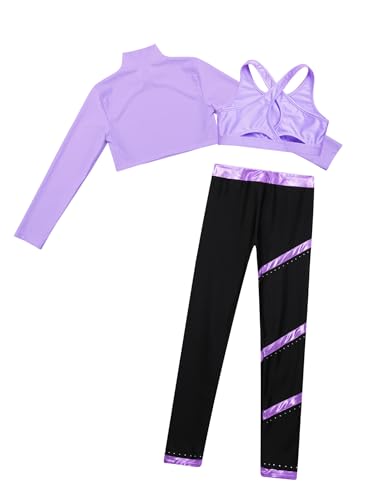 YEAHDOR Girls 3 Pcs Dance Sports Outfit Mock Neck Crop Top Sleeveless Top with Pants Gymnastic Ice Skating Tracksuit4