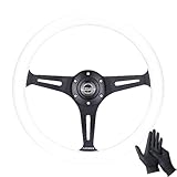 NRG Innovations ST-015 ウッド ステアリング ホイール BK-WT ブラック ホワイト US直輸入 並行輸入品 車 カーアクセサリー 純正品 GOニトリルグローブ付 [並行輸入品]