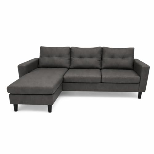 SWEET SOFA® Sofá Chaise Longue Clin II Reversible – Sofá 3 Plazas Tapizado Antimanchas, Estilo Escandinavo, Estructura de Madera en Color Gris