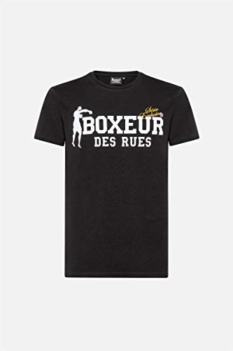 BOXEUR DES RUES - Black Round-Neck T-Shirt with Front Maxi Print, Man