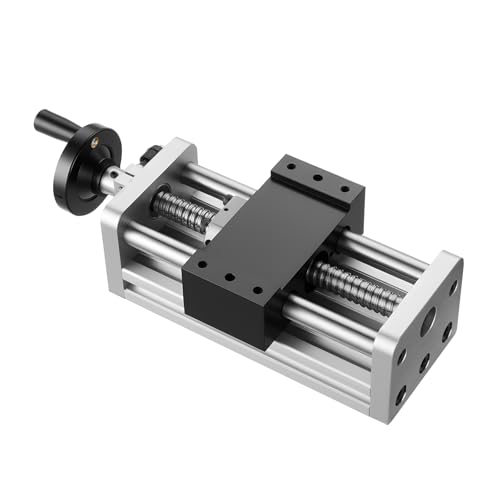 VEVOR Linear Stage Actuator, 100 mm Effective Stroke, Ball Screw CNC Linear Motion Guide Rail, Double Optical Axis, C7 High-Precision, Bearing Slide Block, Manual Handwheel, for CNC Router X Y Z Axis