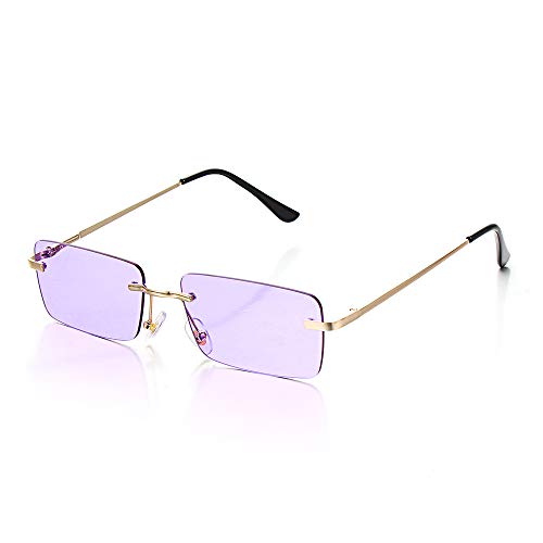 genenic Rimless Rectangle Sunglasses Trendy Sun Glasses for Women Men Party Glasses Candy Color Ocean Eyewears (One Size, Light purple)