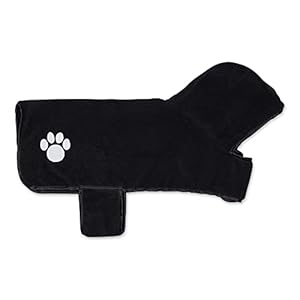 Bone Dry Pet Robe Collection, Embroidered Absorbent Microfiber Bath Robe with Adjustable Closure, for Dogs & Cats, Medium, Black