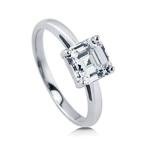 Berricle Sterling Silver Solitaire Wedding Engagement Rings 2 Carat Asscher Cut Cubic Zirconia Cz Ring For Women, Rhodium Plated Size 6 #TOP18