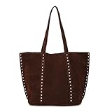 JQAliMOVV Suede Tote Bag for Women Trendy Suede Purse Large Capacity Studded Shoulder Handbag (Coffee)