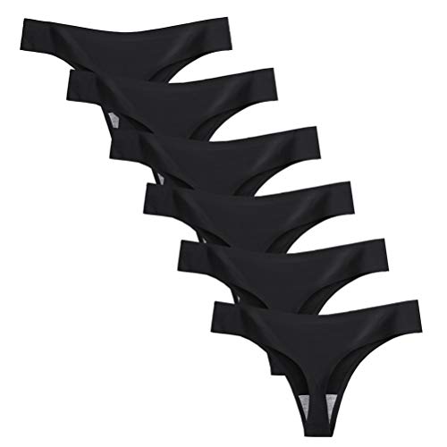 Calosy Lingerie Women 6 Pack Tangas Sin Costura Ropa Interior Seda Hielo Comodidad Tanga Bragas (XL, Negro)