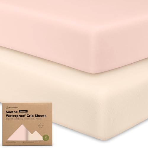 Image of 2-Pack Waterproof Crib Sheets for Boys, Girls, 52x28 Fitted (Cameo) | Organic Cotton Baby Crib Sheets, Toddler Mattress Protector Cover, Washable, Soft & Durable Baby Bedding Essentials