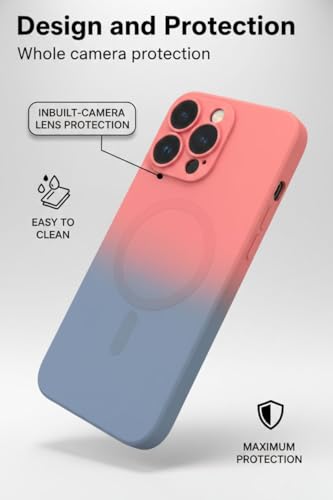 Image of amazon basics Gradient Mag-Safe Case for iPhone 16 Pro Max | Soft Silicone Shockproof Cover with Camera Protection | Slim Lightweight Design | Smooth Touch & Durable - Pink & Blue