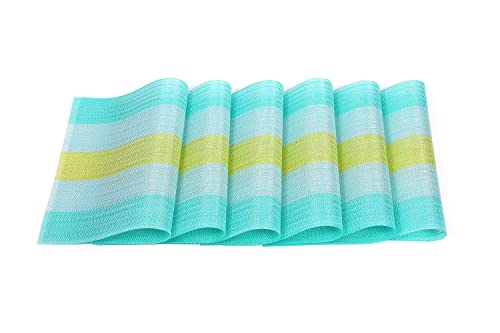 Image of YELONA Placemats Set of 6, Heat-Resistant Woven Vinyl Table Mats, Non-Slip & Washable Dining Tablemats for Kitchen & Dinner Decor, Light Blue (45cm x 30cm)