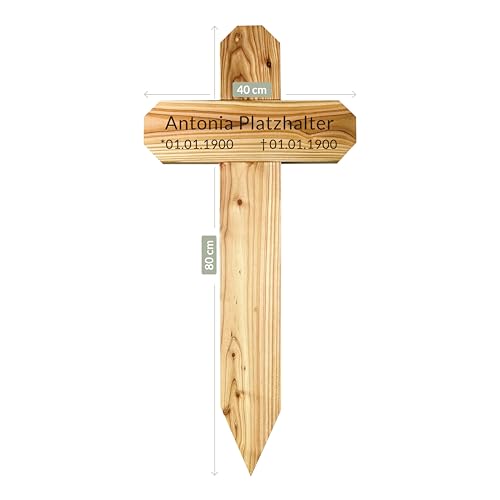 Grabkreuz XXL aus hochwertigen geöltem und geleimten Lärchenholz, mit kostenloser Lasergravur (eckige Ecken)