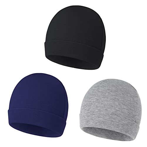 Durio Unisex Baumwoll Baby Mütze Erstlingsmützen für Neugeborene Slouch Beanie Jungen Mädchen für 0-6 Monate 3 Paar-Schwarz Grau u. Navy Blau