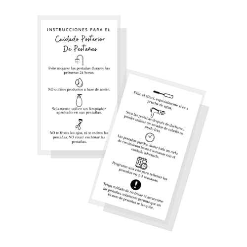 Image of SPANISH Lash Aftercare | Cuidado Posterior de la Extensión de Pestañas | Physical Printed 2 x 3.5” inch Business Card | Eyelash Extension Supplies | White card Design