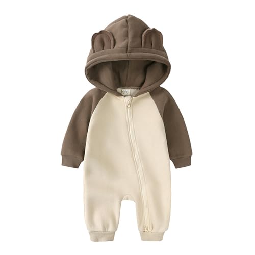 Generisch Categoría de producto Boys Romper&Mono – Mameluco unisex de manga larga con cremallera Orejas de oso forro polar cálido ropa de bebé, marrón, 3-6 meses