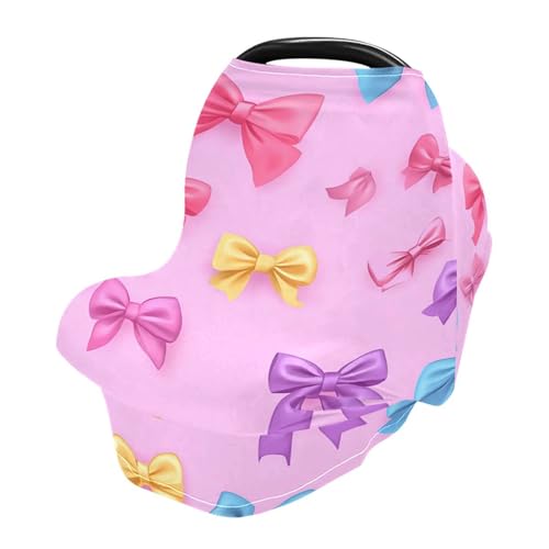 Nesatuwa Baby Car Seat Cover Beautiful Ribbon Bow Breastfeeding Covers Stretchy Breathable Multi-Use Cover Carseat Canopy for Girls and Boys