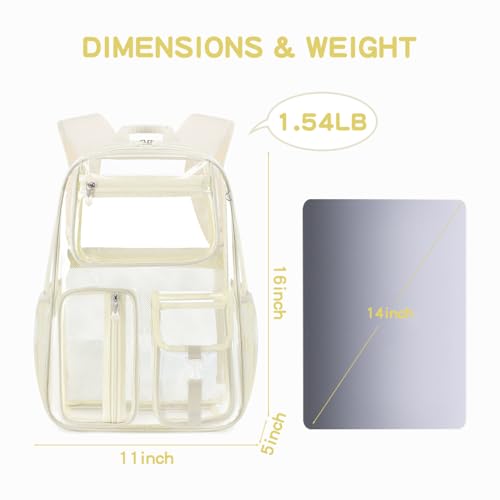 Image of Cusangel Clear Backpack Heavy Duty For Sport Events,TPU Beige 16in Bookbag | See Through Plastic Stitch Durable Design 6-Pocket For School Boys Adults work Airport Quick Security,Large capacity backpack