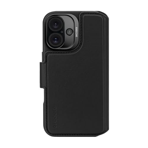 DECODED Coque en Cuir pour iPhone 16, Étui Portefeuille Détachable, Cuir Premium ECCO Compatible avec MagSafe, Portefeuille Amovible, Avec Porte-cartes, Anti-Chute, Boutons Métalliques, Poignée Solide